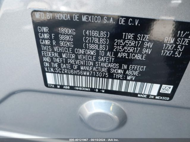 3CZRU6H56MM713075 Honda Hr-v Awd Ex