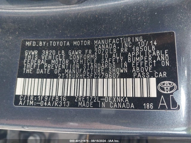 Toyota COROLLA LE 2015 2T1BURHE5FC279607 Image 9
