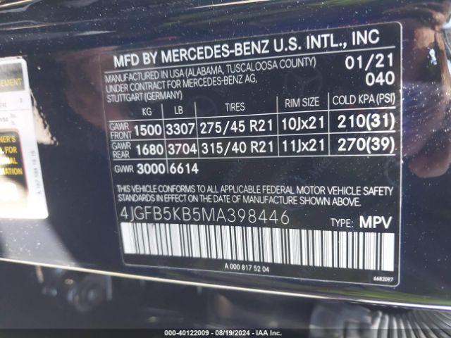 4JGFB5KB5MA398446 Mercedes-Benz Gle 450 4matic