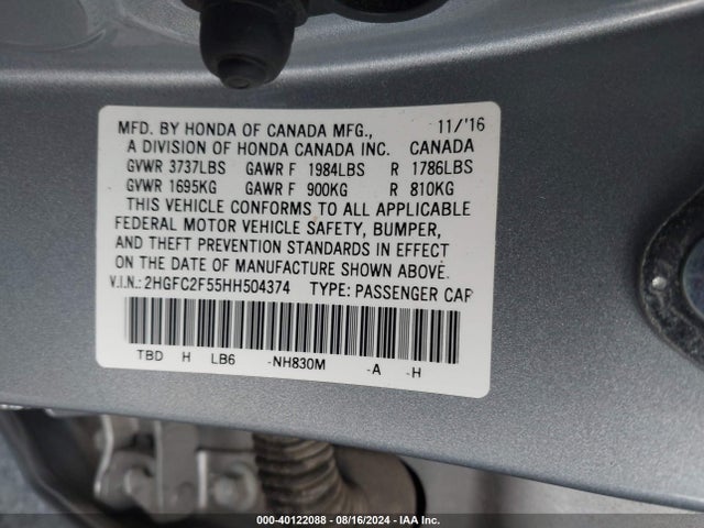 Honda Civic Lx 2017 2HGFC2F55HH504374 Image 9