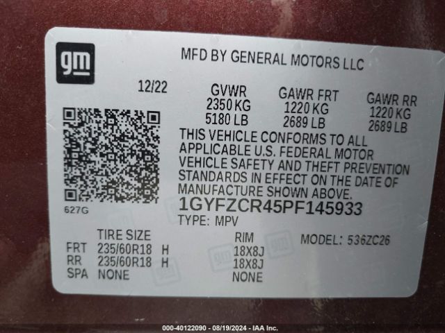 1GYFZCR45PF145933 Cadillac Xt4 Fwd Premium Luxury