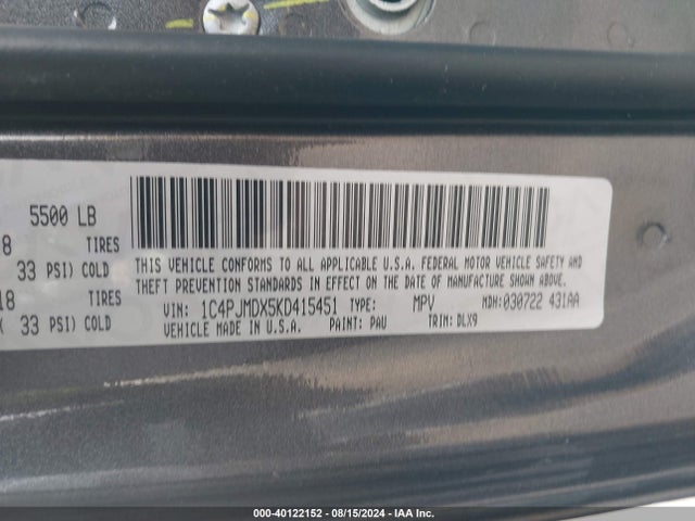 1C4PJMDX5KD415451 Jeep Cherokee Limited 4x4