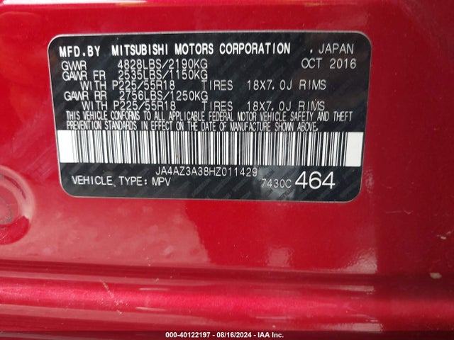 2017 MITSUBISHI OUTLANDER JA4AZ3A38HZ011429 Photo 8