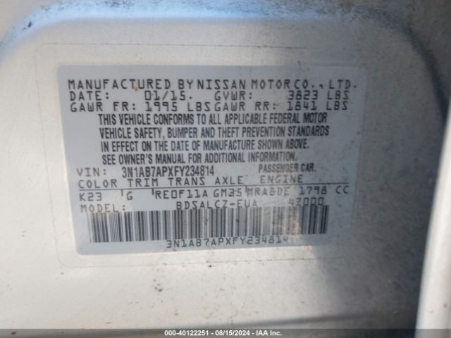3N1AB7APXFY234814 Nissan SENTRA S