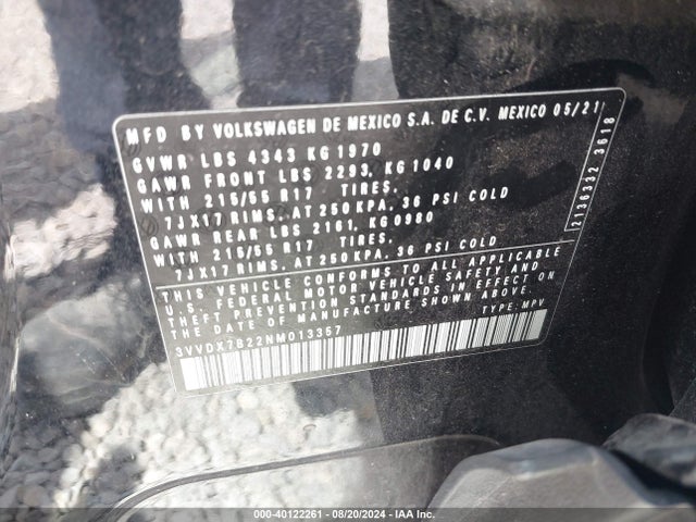 3VVDX7B22NM013357 Volkswagen Taos 1.5t S