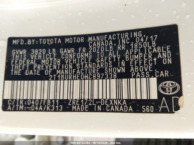 Toyota COROLLA LE 2017 2T1BURHE0HC897338 Image 9