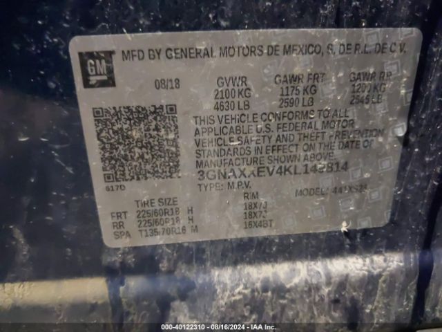 3GNAXXEV4KL149814 Chevrolet Equinox Premier