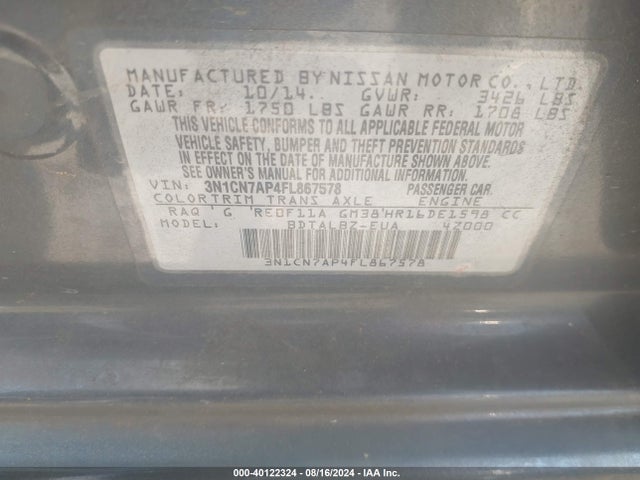 Nissan Versa 1.6 Sv 2015 3N1CN7AP4FL867578 Image 9