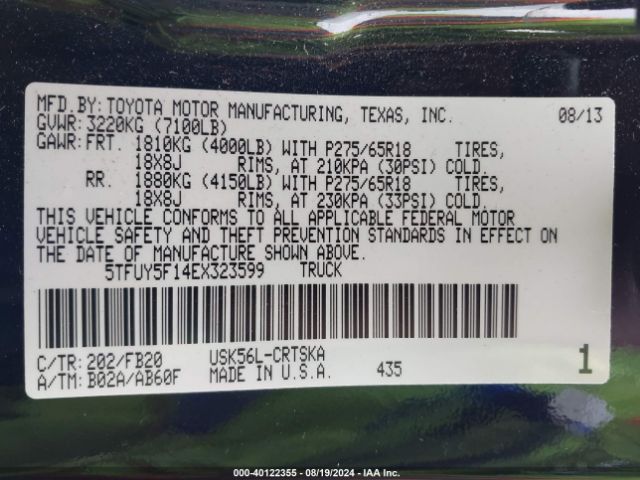 5TFUY5F14EX323599 Toyota Tundra Sr5 5.7l V8