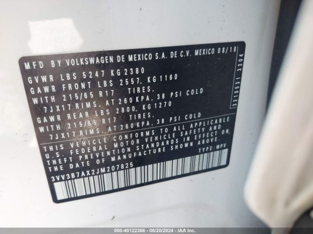 3VV3B7AX2JM207825 Volkswagen Tiguan 2.0t Se/2.0t Sel