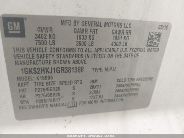 1GKS2HKJ1GR381388 GMC YUKON XL DENALI