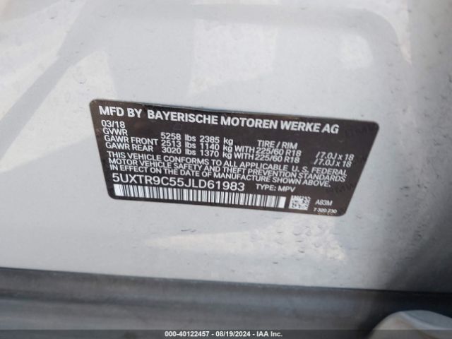 5UXTR9C55JLD61983 BMW X3 Xdrive30i