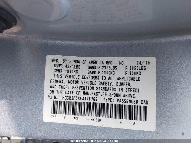 Honda Accord Sport 2015 1HGCR2F5XFA176768 Image 9