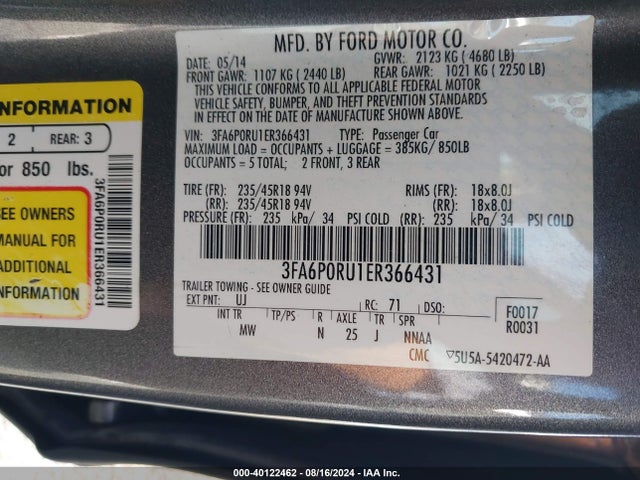 Ford Fusion Hybrid Titanium 2014 3FA6P0RU1ER366431 Image 9