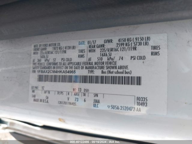 1FBAX2CM4HKA54965 Ford Transit-350 Xlt
