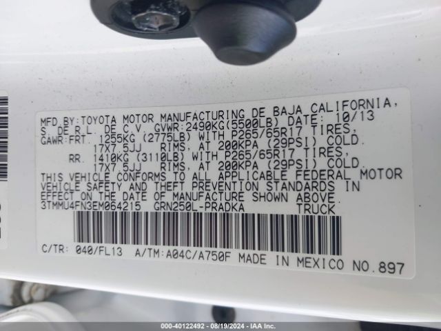 3TMMU4FN3EM064215 Toyota Tacoma Base V6