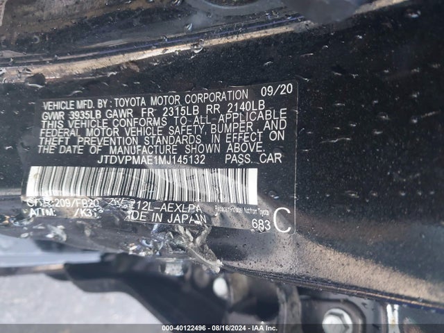 Toyota COROLLA LE 2021 JTDVPMAE1MJ145132 Image 9