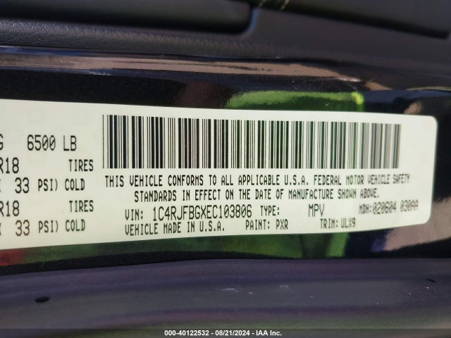 1C4RJFBGXEC103806 Jeep Grand Cherokee Limited