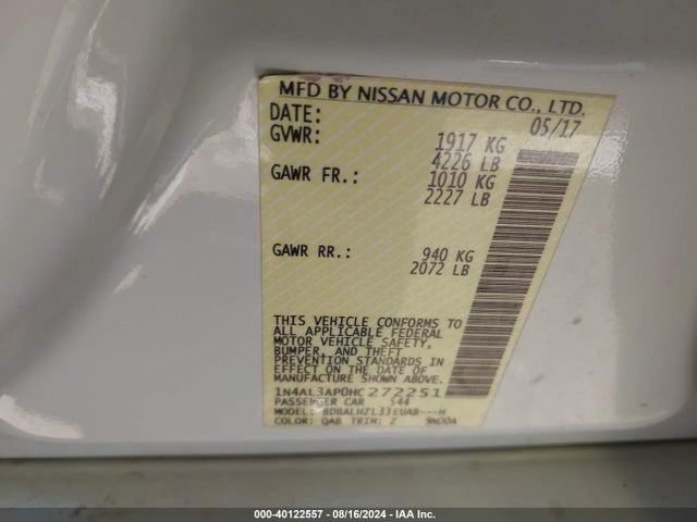Nissan Altima 2.5 Sr 2017 1N4AL3AP0HC272251 Image 9
