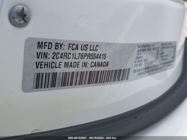 2C4RC1L76PR554415 Chrysler Pacifica Hybrid Touring L