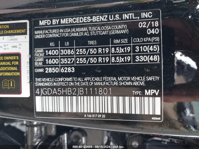 4JGDA5HB2JB111801 Mercedes-Benz Gle 350 4matic