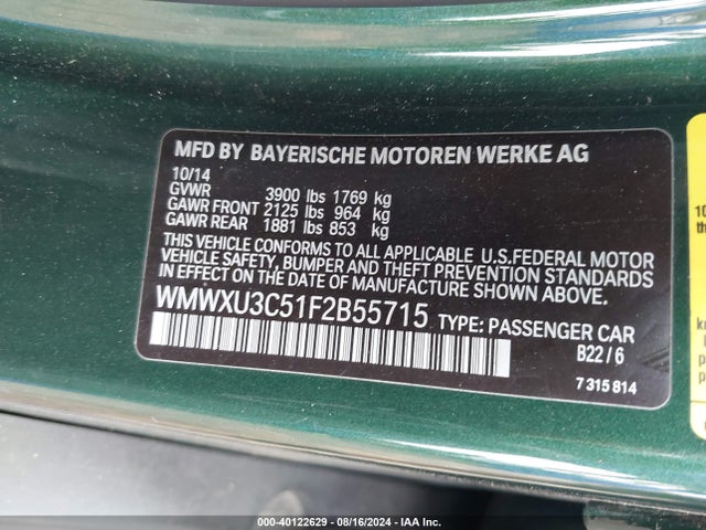 2015 MINI HARDTOP WMWXU3C51F2B55715 Photo 8