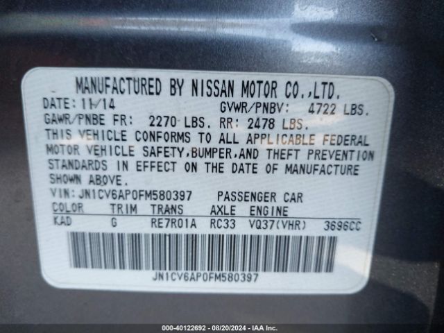 JN1CV6AP0FM580397 Infiniti Q40