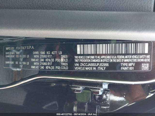 ZACCJABBXJPJ52956 Jeep Renegade Latitude Fwd
