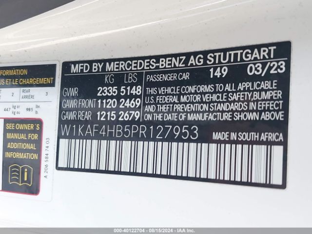 W1KAF4HB5PR127953 Mercedes-Benz C 300 4matic