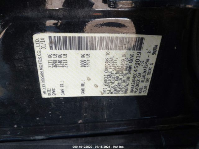 1N4AA5AP4EC459019 Nissan Maxima 3.5 S/3.5 Sv