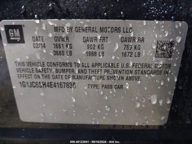 Chevrolet Sonic Lt Auto 2014 1G1JC6SH4E4167830 Image 9