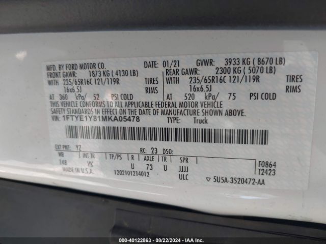1FTYE1Y81MKA05478 Ford Transit-150