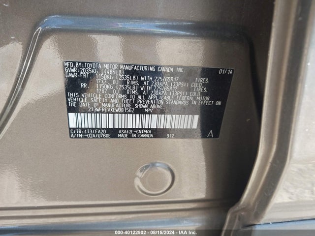 Toyota Rav4 Xle 2014 2T3WFREVXEW081562 Image 9