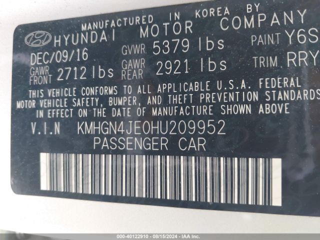 KMHGN4JE0HU209952 Genesis G80 3.8