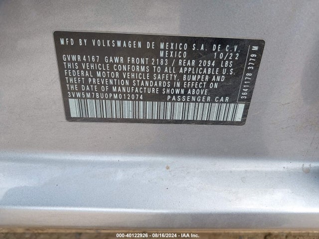 3VW5M7BU0PM012074 Volkswagen Jetta 1.5t S
