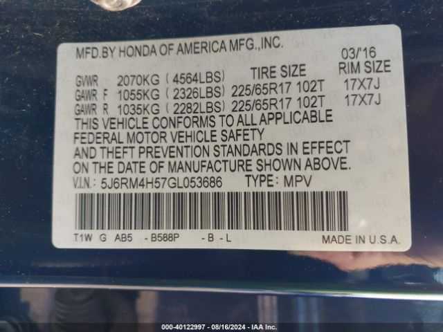 5J6RM4H57GL053686 Honda CR-V EX