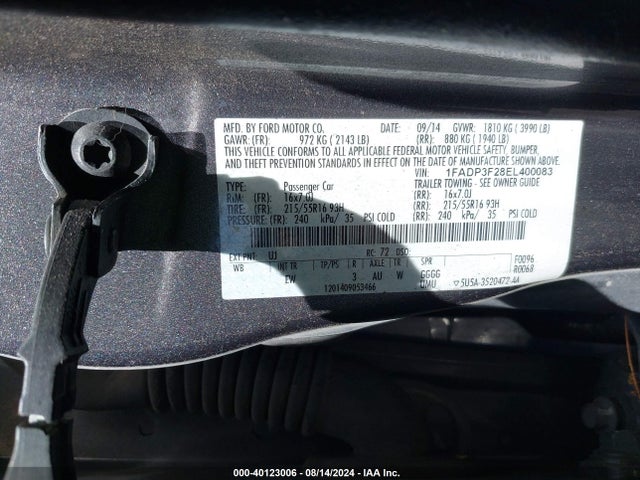 Ford FOCUS SE 2014 1FADP3F28EL400083 Image 9