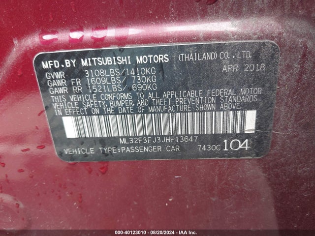 2018 MITSUBISHI MIRAGE G4 ML32F3FJ3JHF13647 Photo 8