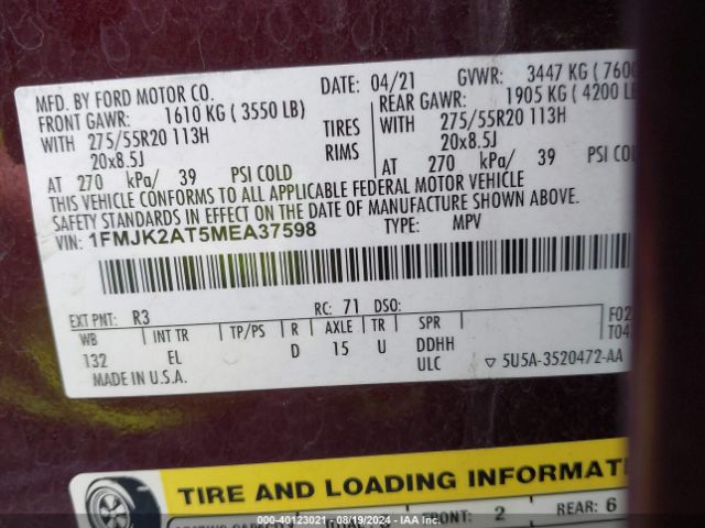 1FMJK2AT5MEA37598 Ford Expedition Limited Max