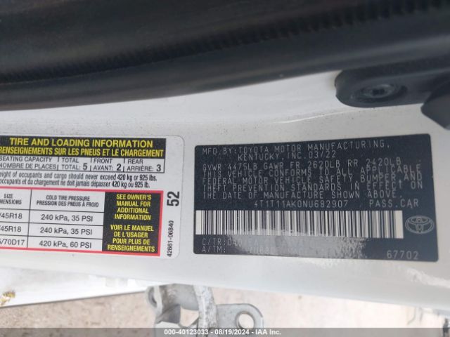 4T1T11AK0NU682907 Toyota CAMRY SE