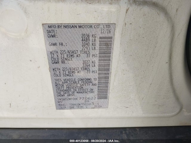 Nissan ROGUE SV 2017 5N1AT2MT0HC770622 Image 9