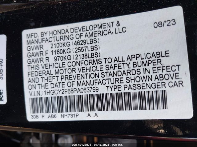 1HGCY2F68PA063799 Honda Accord Hybrid Ex-l