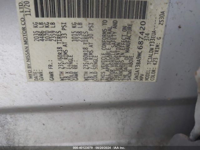 5N1AT3BA9MC687420 Nissan Rogue Sv Fwd