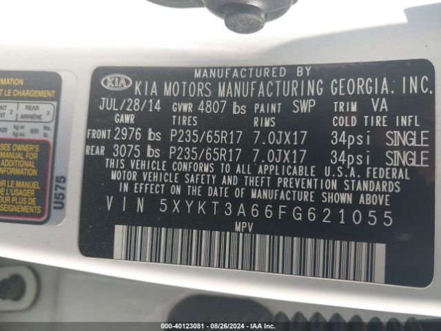 5XYKT3A66FG621055 KIA SORENTO LX