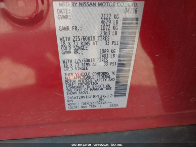 5N1AT2MV1GC843612 Nissan Rogue Sl