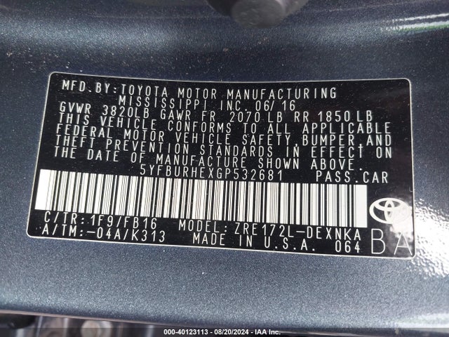 Toyota COROLLA LE 2016 5YFBURHEXGP532681 Image 9