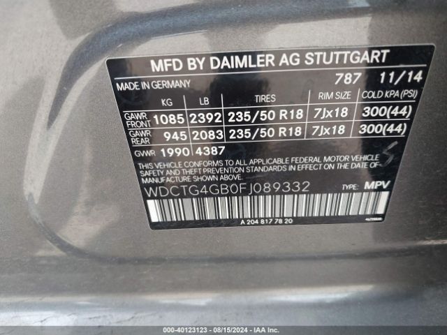 WDCTG4GB0FJ089332 Mercedes-Benz Gla 250 4matic