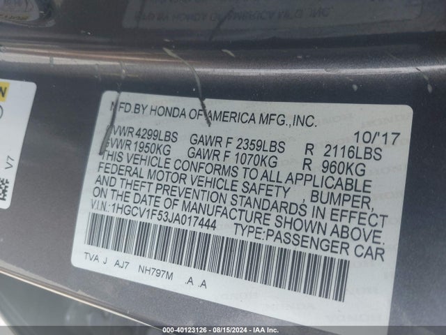 Honda Accord Ex-l 2018 1HGCV1F53JA017444 Image 9
