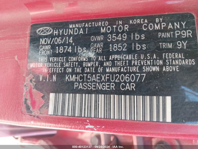KMHCT5AEXFU206077 Hyundai ACCENT GS