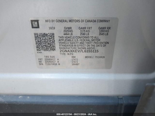 2GNAXKEV7L6155115 Chevrolet Equinox Fwd Lt 1.5l Turbo